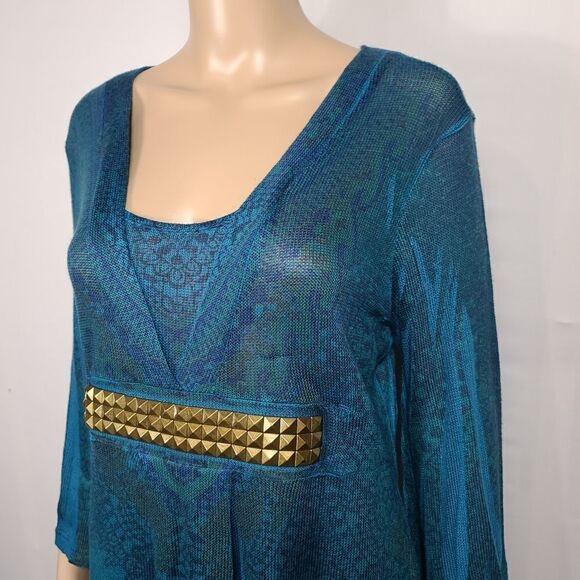 Investments Blue and Gold Blouse - Picture 5 of 9